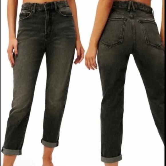 Good American Girlfriend High Rise Black Denim Jean Distressed Size 10 / 30 NWT - Picture 1 of 6